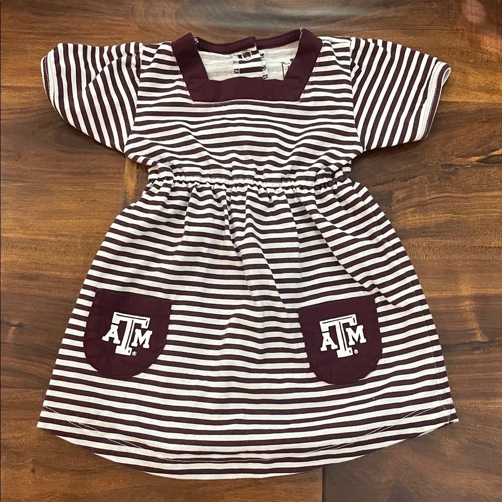 Striped Texas A&M Maroon and White Dress with Pockets